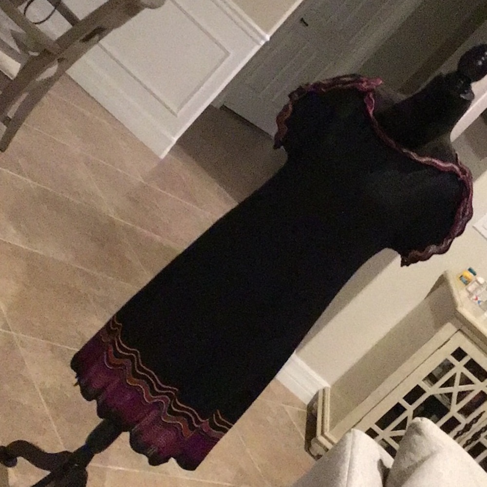 M by Missoni short sleeve knit dress with shell, black w/ purple/orange trim, 46